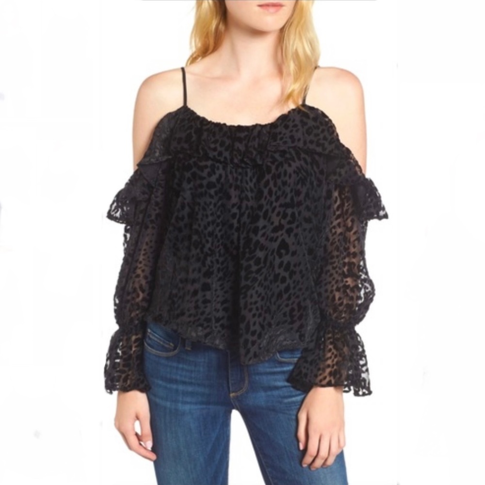 Parker cold shoulder black ruffle top